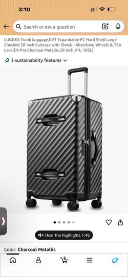 LUGGEX Trunk Luggage,KVT Expandable PC Hard Shell Large Checked 28 Inch Suitcase with Shock - Absorbing Wheels & TSA Lock(EX-Pro,Charcoal Metallic,28 