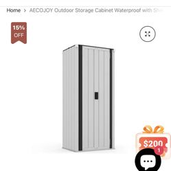 Garage or Patio/Garden Organizer. AECOJOY brand. Waterproof with Shelves, White. Shelves are movable/removable.  