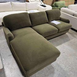 Daals Daphnis Seaweed Velvet Sofa, Grande Chaise Sofa Right Hand Facing