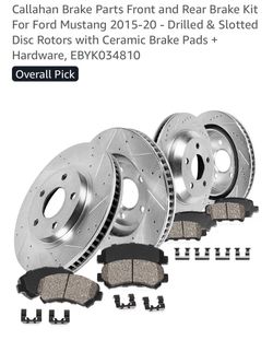 Callahan Brake Parts Front and Rear Brake Kit For Ford Mustang 2015-20 - Drilled & Slotted Disc Rotors with Ceramic Brake Pads + Hardware, EBYK034810