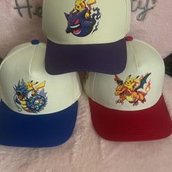 3 Pokemon Snapback Hats Gyrados, Gengar, N Charizard