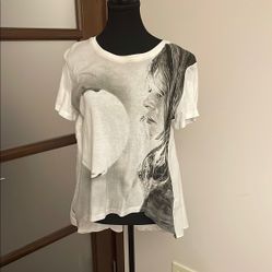 Artistic White and Gray Graphic T-Shirt Tunic 