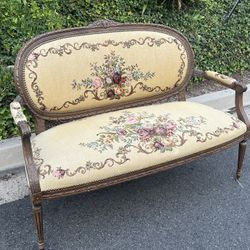 Vintage Handsewn Needlepoint Antique Loveseat