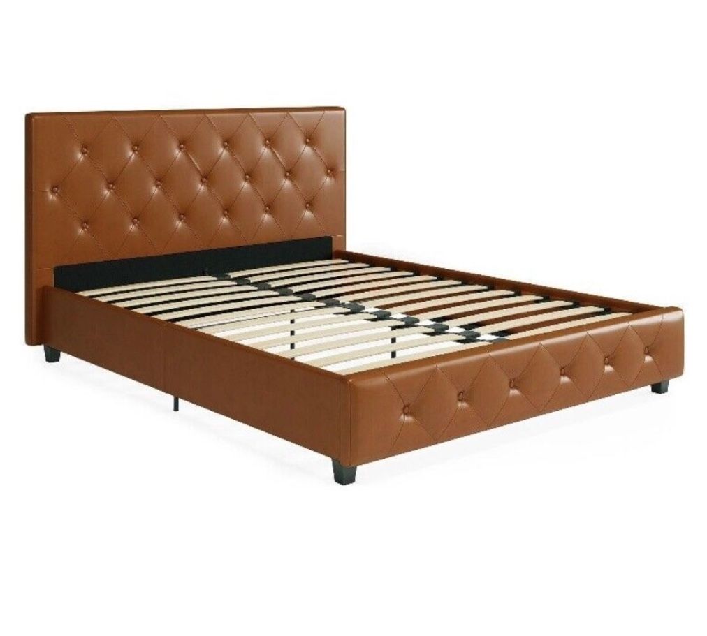 DHP Dakota Upholstered Platform Bed Queen Size Frame in Camel Faux Leather