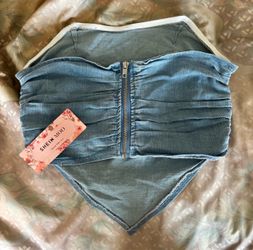SHEIN MOD Ruched Denim Tube Top