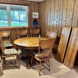 Solid Oak Handcrafted Dining Table & 6 Chairs – Early American Style