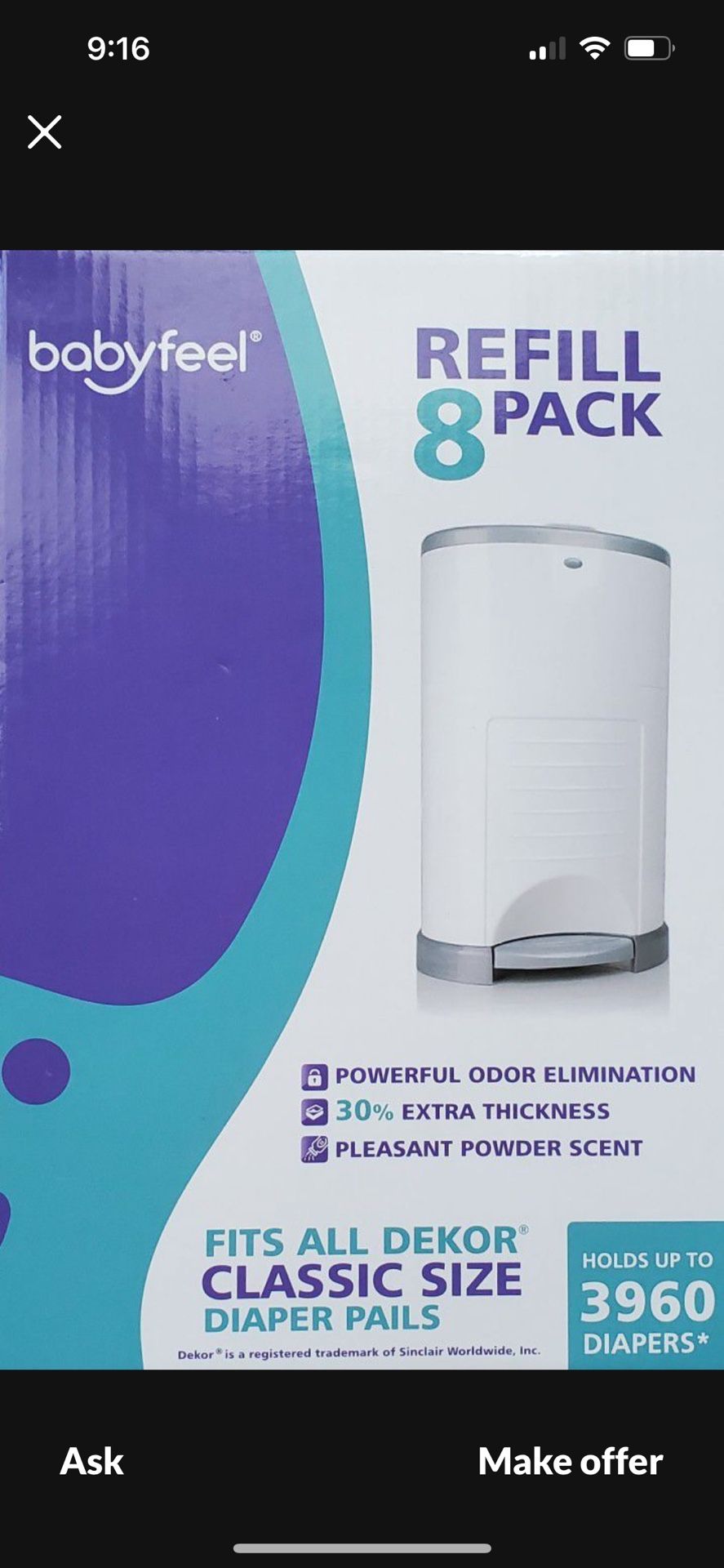 Dekor Classic Diaper Pail Liners Refill Bags 