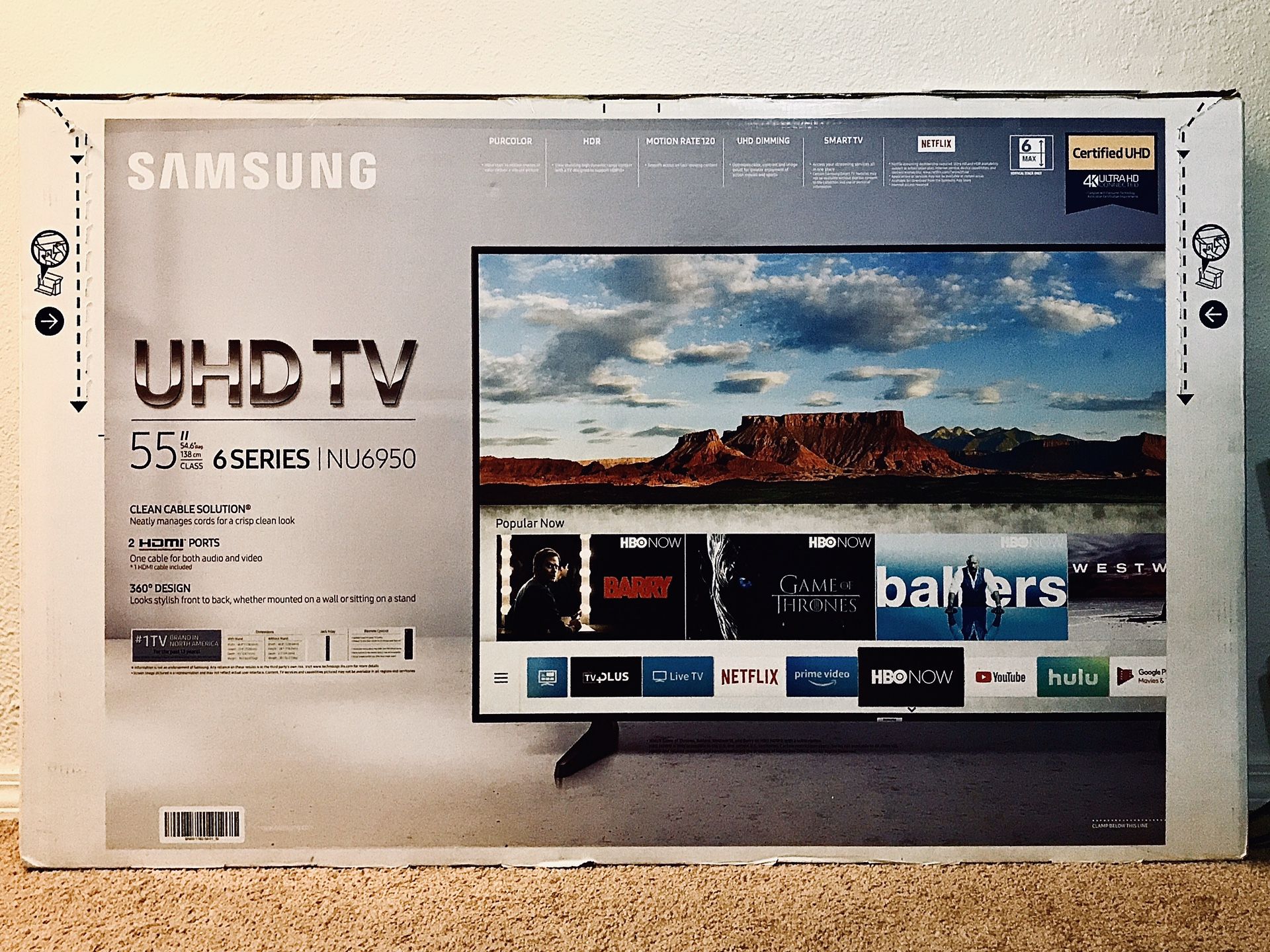 Samsung 55” 4k HDR UHD Smart TV 120hz Model: NU6950