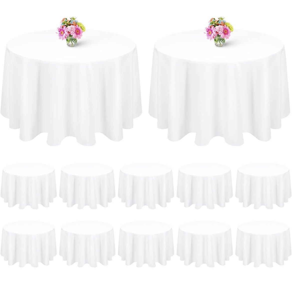 12 Pack White Round Tablecloth 70 Inch Circle Polyester Table Cloth