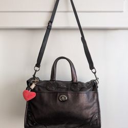 COACH RHYDER SATCHEL METALLIC TWO TONE LEATHER Shoulder Bag 