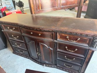 King bedroom set 6pcs Dark Wood Dresser with Mirror