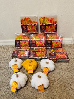 Fall Decor Bundle – LED Leaf Lights & Boucle Pumpkins,all set $15