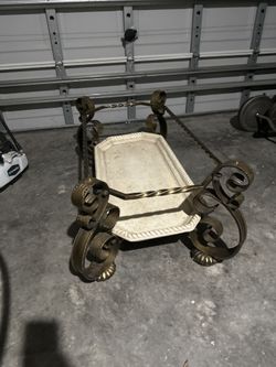 Vintage Glass Top Coffee Table – Ornate Metal Base