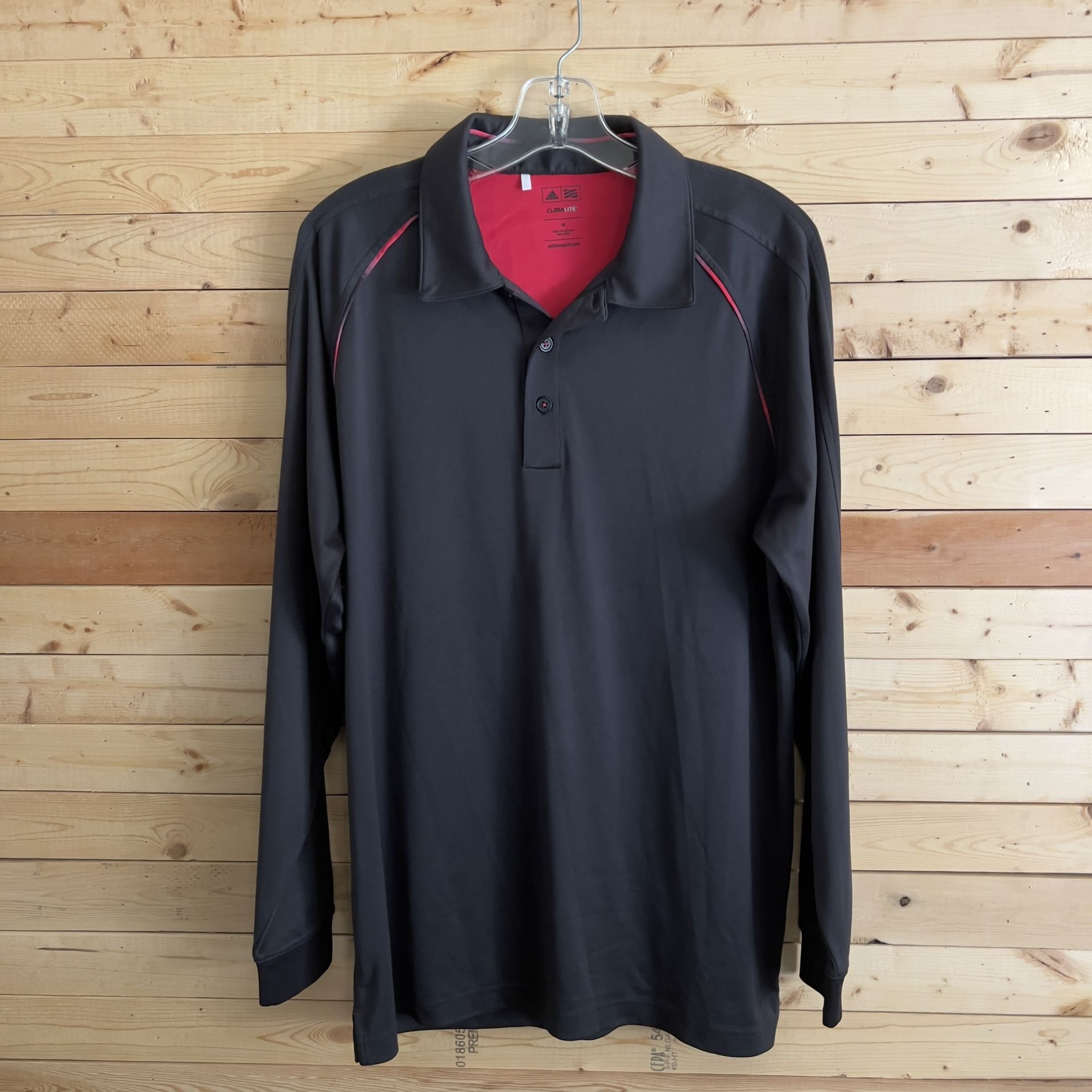 Adidas Climalite Men’s Dark Gray Red Trim Long Sleeve Activewear Shirt Size M