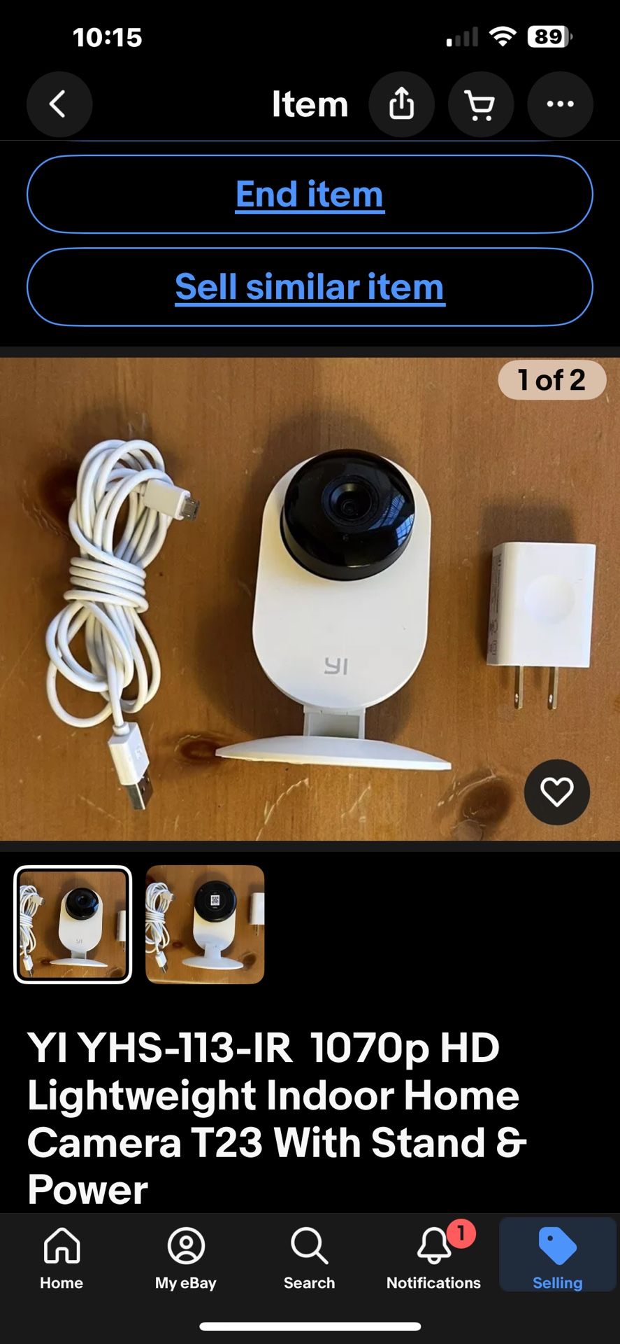 YI YHS-113-IR 1070p HD Lightweight Indoor Home Camera T23 With Stand & Power Cable