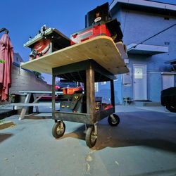 Mobile Workstation Cart w/48x48in top,grt for working in small spaces,inflated tires, no tools included
