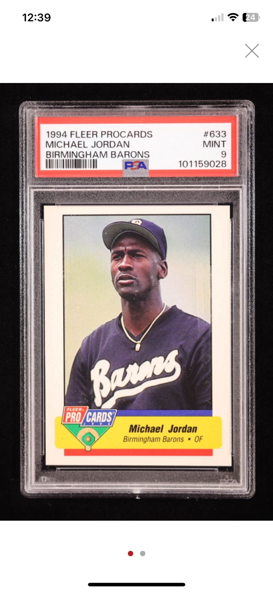 Michael Jordan 1994 Birmingham Barons Fleer/ProCards #633 RC / Barons Fully Visible On Jersey (PSA 9)