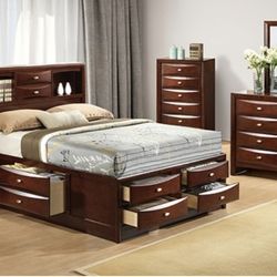 Brand New Dark Cherry 4pc Queen Bedroom Set (Available In Eastern King)