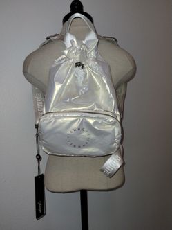 YoungLA For Her White Metallic Drawstring Convertible Backpack/ Belt Bag NEW