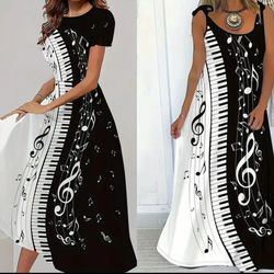 Musical Piano/Music Note  Print + U-Neck/ Short Sleeve,  & Swing Dresses.  New