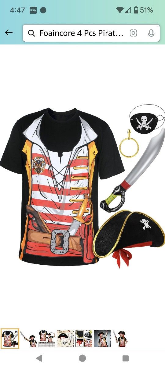 5 Pcs Captain Pirate Costume Accessory Set Pirate Costume Hats Eye Pirate Role Play Dress Up Set for Halloween Party
New In Package $15 Size M Adult