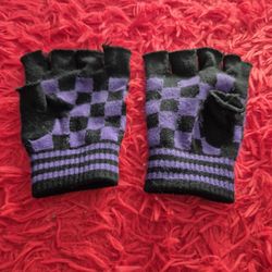 Purple/Black Fingerless Gloves 