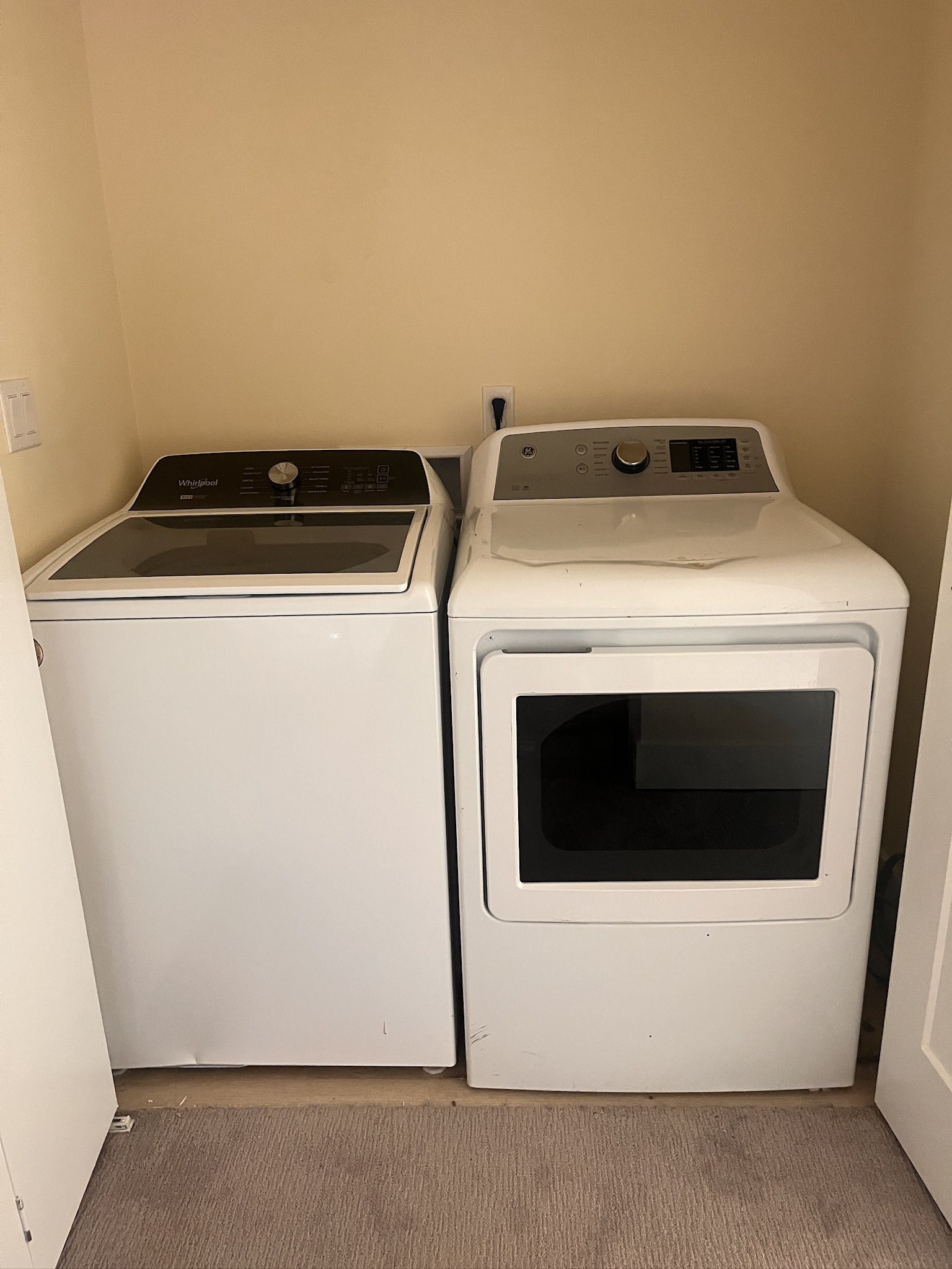 Washer & Dryer Set – Whirlpool Washer Like New + GE Dryer Works Great (Timed Dry Cycle)