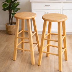 Solid Wood Counter Height Bar Stools – Set of 2 – Natural Wood 
