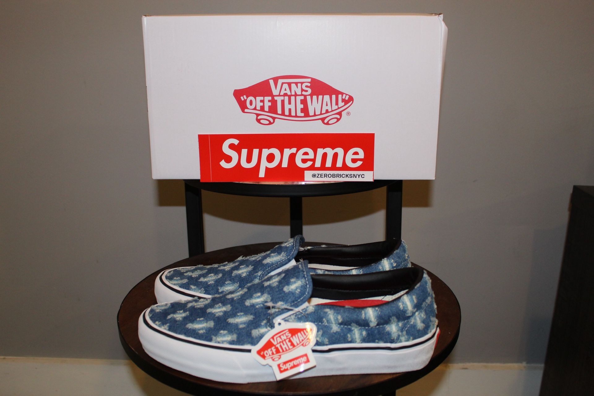 Supreme’s Vans Slip On Hole Punch Denim Blue Size 10 BRAND NEW !