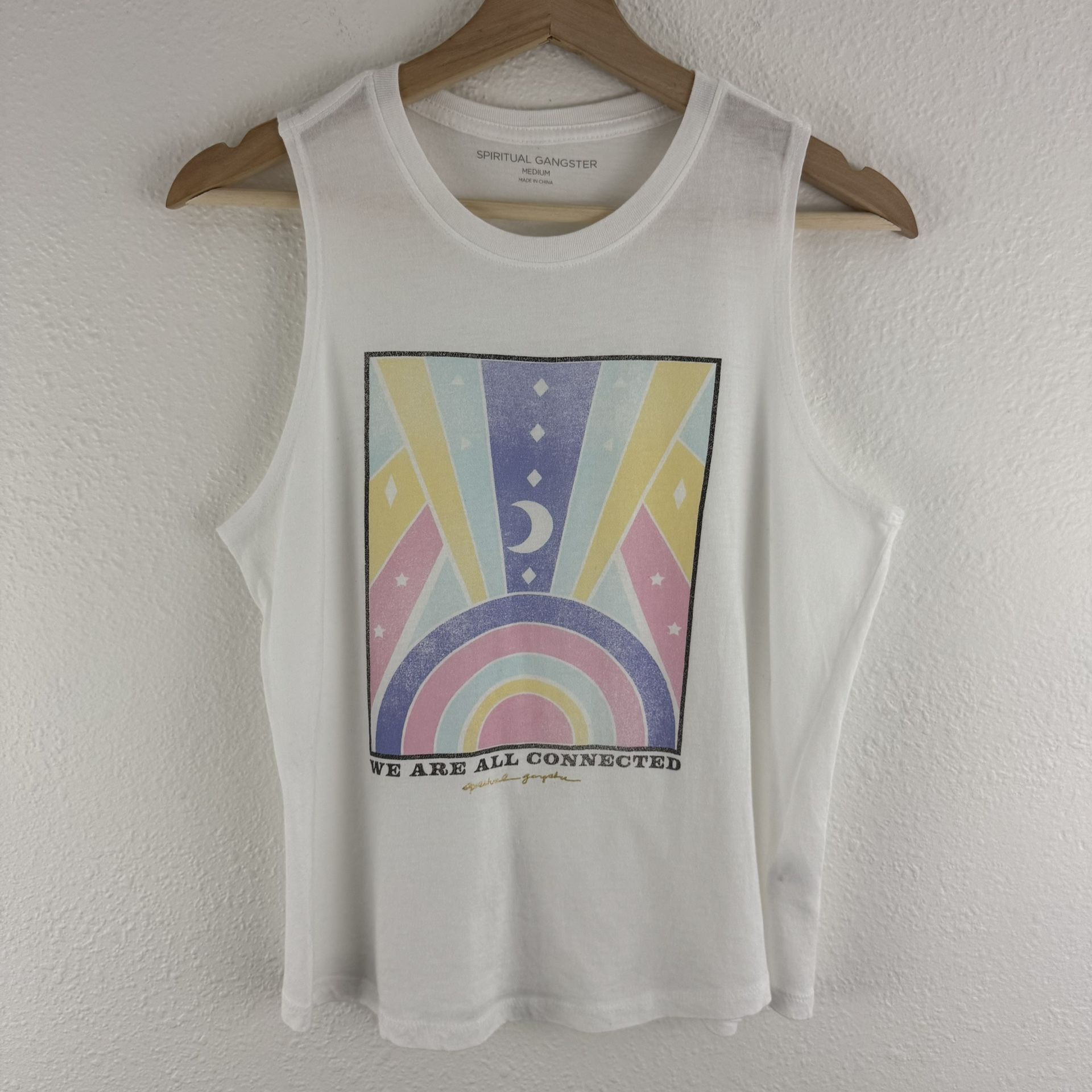 SPIRITUAL GANGSTER White Pastel We Are All Connected Celestial Muscle Tank Top