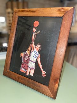 vintage Peter J. Heer L.A. Games 1984 Olympic Basketball print in wood frame