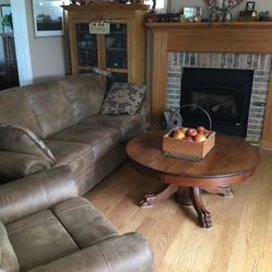 FAUX LEATHER COUCH AND RECLINER 