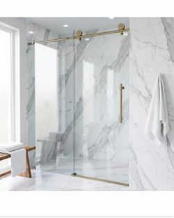 VIGO Elan Hart 56 to 60 in. W x 76 in. H Sliding Frameless Shower Door in Matte Brushed Gold with 3/8 in. (10mm) Clear Glass