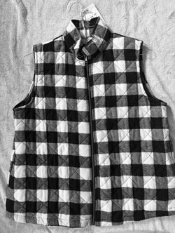 New Large Cotton Plaid Zip Up Vest