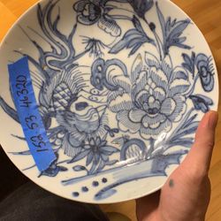 Antique Chinese Phoenix Floral Blue And White Plate