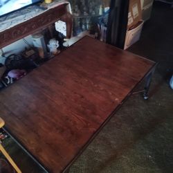 Wood & Metal Coffee Table With Wheels 