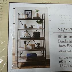 Allen + Roth Distressed brown Metal 5-Shelf Bookcase (31.5-in W x 60-in H x 17.75-in D