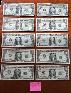 Dollar Bill Set Of 10 Triple Special Serial Numbers 000 To 999