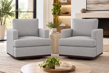 Set Of 2 LUE BONA 30.3-in W Casual Gray Linen Swivel Accent Armchairs