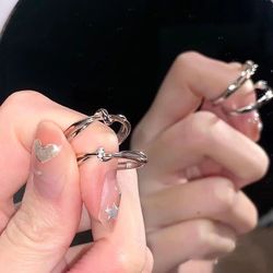 Frosted creative heart-to-heart love ring women’s silver heart-shaped hollow mother‘s opening adjustable ring