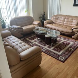 Beautiful Tan Sofa/Couch Set 3 Piece +Table