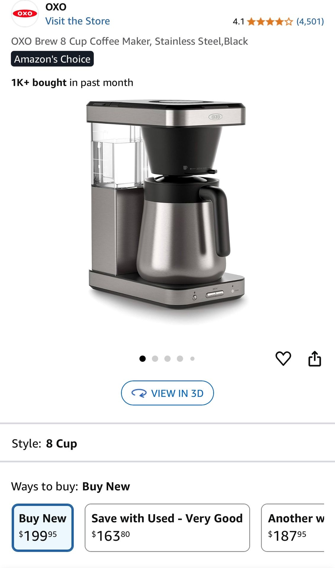 OXO BREW 8-Cup Coffee Maker w/ Thermal Carafe #(contact info removed) Black/Silver BRAND NEW