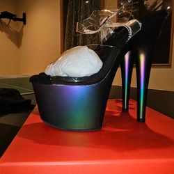 Pleaser 7" Platform Purple/Green Matte Charcoal Size 7