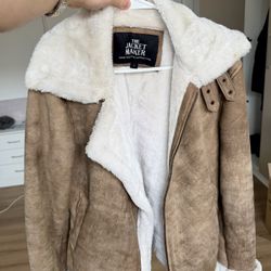 Real Sheepskin Leather Jacket – Brown, Size Small