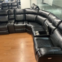 New Power Reclining Sectional.  Brown Or Grey Leather.  99” X 99”.  Free Delivery!