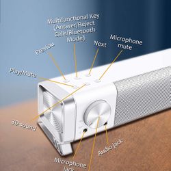 Computer Speaker, Stereo USB Powered Mini Soundbar Aux-in Wired Sound Bar&Wireless Bluetooth 5.0 with 7.1 Channel Sound Card Driver Strong Bass for PC