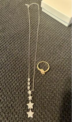 Silver Star Pendant Necklace and Gold Ring Set