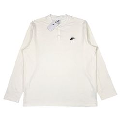 Nike Long Sleeve Henley Shirt Mens XL Beige Club Fleece Swoosh NEW!