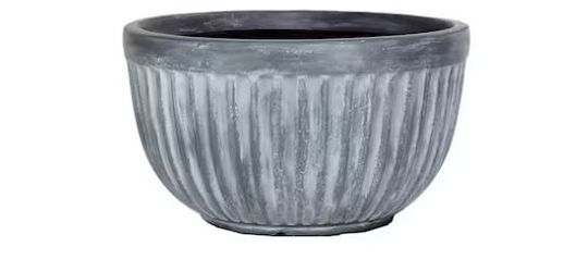 16 in. Dia Weathered Galvanized Gray Composite Grooved Bowl Planter NEW