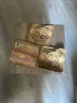 Set of 3 Vintage Tapestry Fabric Panels – French Country Decor